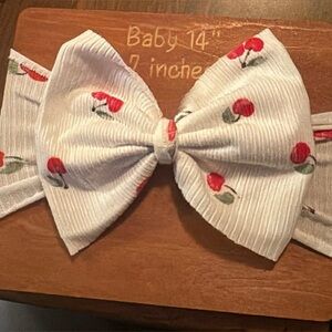 White Cherry Print Bow Headband for Kids